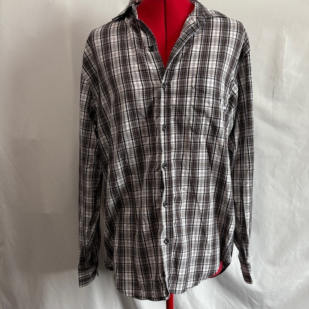 Denver Hayes Black and White Plaid Women's Button Down Shirt SM251